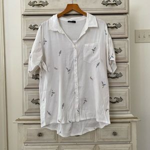 White Embroidered Button Shirt